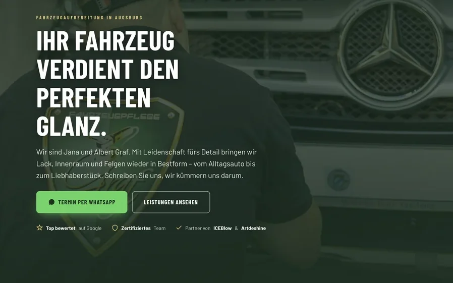 Webdesign Referenz Fahrzeugpflege Graf – Fahrzeugaufbereitung Augsburg, gestaltet von Schlerege Medien Königsbrunn